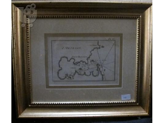 PoulaTo: Κορνιζομένο χαρακτικό, Πορτολάνος, 19ος αιώνας. Διαστάσεις κορνίζας: 41εκ (πλάτος) x 35εκ (ύψος). Διαστάσεις έργου: 20εκ x 14εκ.